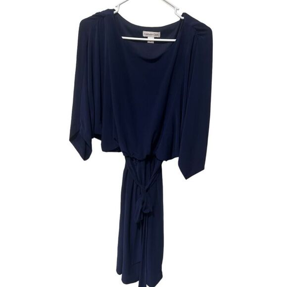 Coldwater Creek Dolman Sleeve Ruched Tie Waist Blouson Dress Navy Blue Size 10 - Picture 2 of 14
